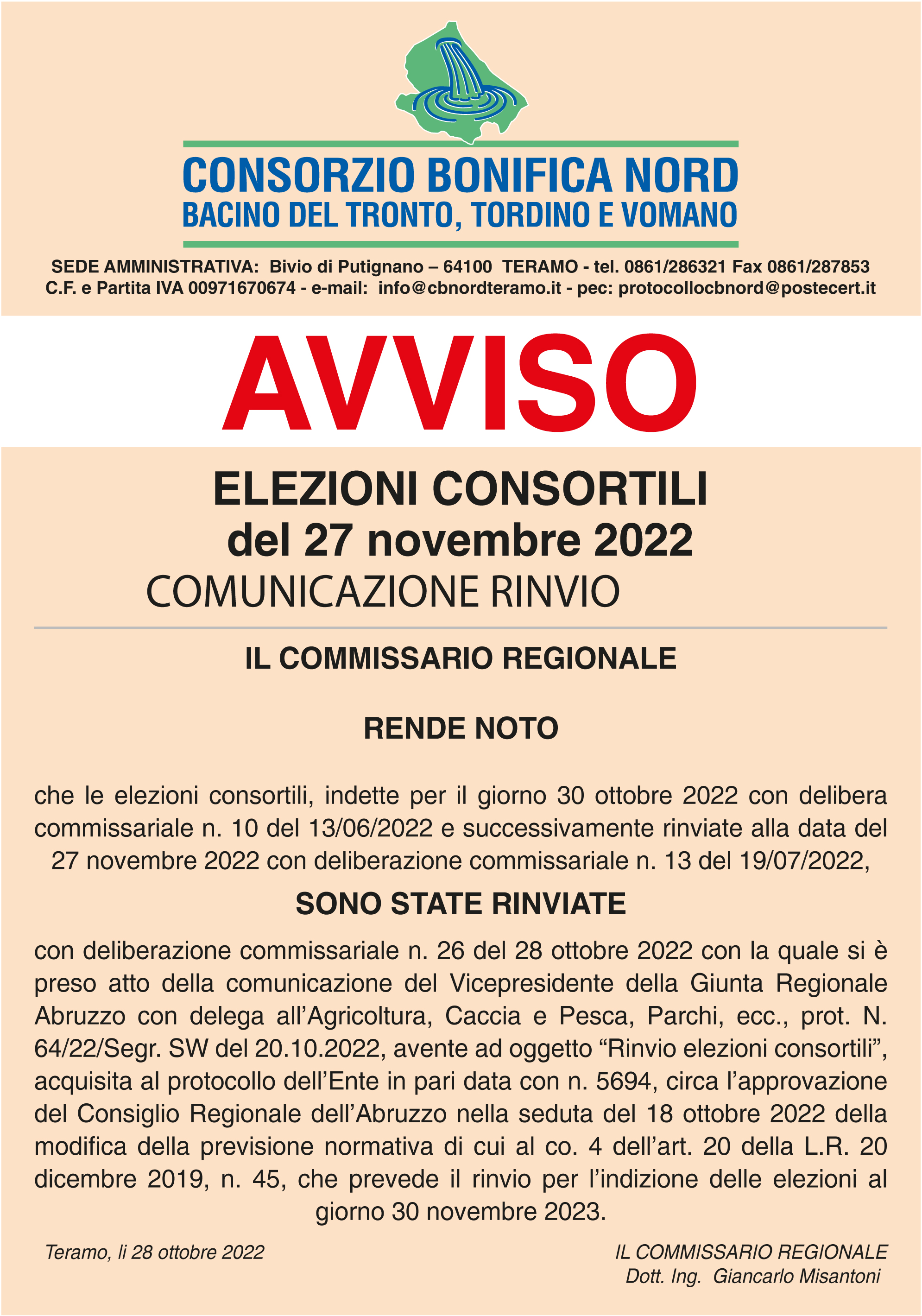 MANIFESTO PER RINVIO ELEZIONI CONSORTILI